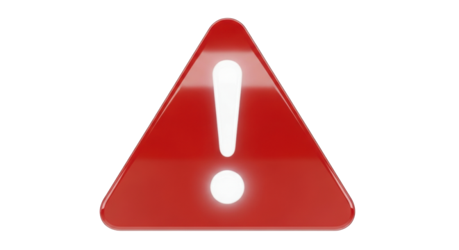 Isolated glossy red triangle warning sign with exclamation mark, vector design icon