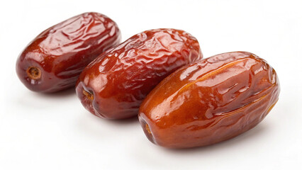 Three fresh dates isolated on white background, a healthy and delicious snack