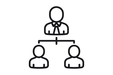 Staff hierarchy outline icon representing an organizational chart. Business concept for management, corporate structure, leadership, and teamwork with a manager and employees.