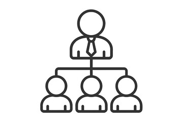 Fototapeta premium Business hierarchy icon. Corporate organizational structure chart. Leadership, management, and teamwork concept. Staff organization and personnel management. Vector line symbol.