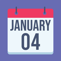 04 January Calendar. Blue Background. Isolated Vector Calendar.