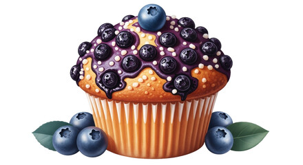 Isolated Blueberry Cupcake Dessert Pastry Treat with Berries and Icing Illustration
