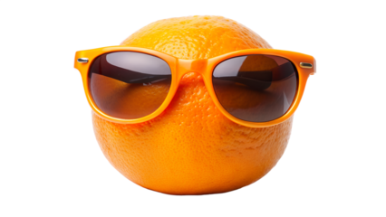 Orange wearing sunglasses isolated on transparent background, a fun and playful image that captures the essence of summer and relaxation