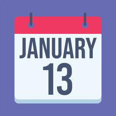 13 January Calendar. Blue Background. Isolated Vector Calendar.