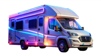 Sleek and modern recreational vehicle isolated on transparent background, perfect for adventurous road trips and comfortable camping experiences
