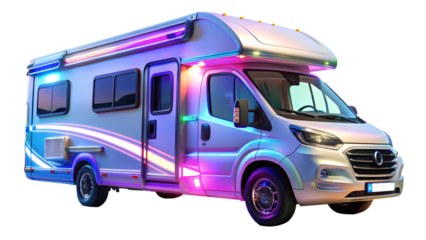 Modern recreational vehicle isolated on transparent background, ideal for family vacations and exploring the great outdoors with comfort and style