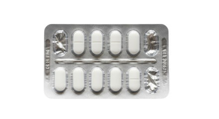 Isolated package of prescription medication with ten oval shape tablets for health care