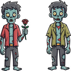 Cartoon zombie characters, funny undead illustration, scary monster design, cute walking dead art, horror concept, Halloween clipart, spooky vector, creepy