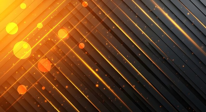 Abstract background with glowing golden lines and bokeh effect, dark and orange gradient - Powered by Adobe