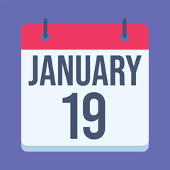 19 January Calendar. Blue Background. Isolated Vector Calendar.