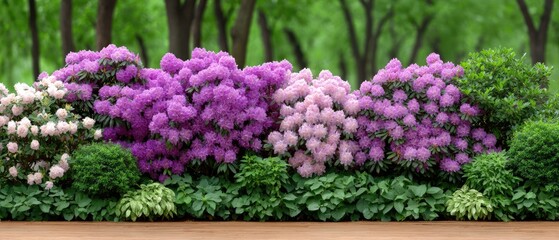 Obraz premium Vibrant display of blooming rhododendrons in a well-maintained garden during springtime
