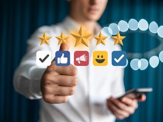 Man Giving Thumbs Up and High Customer Review
