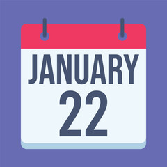 22 January Calendar. Blue Background. Isolated Vector Calendar.