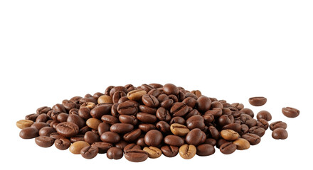 Isolated pile of aromatic coffee beans, naturally roasted, for a rich taste and aroma