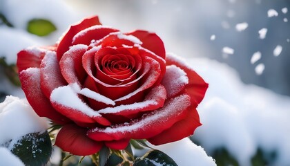 red rose with snow