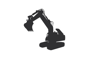 Excavator Construction Machinery Silhouette Vector Illustration.
