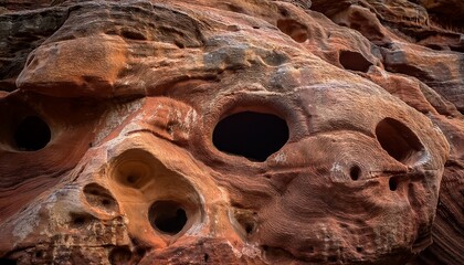 detailed view of an aged hole riddled rock surface highlighting natural textures and erosion patterns
