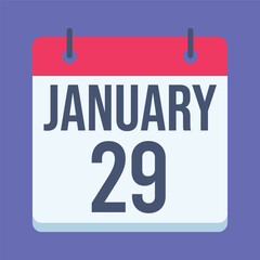 29 January Calendar. Blue Background. Isolated Vector Calendar.