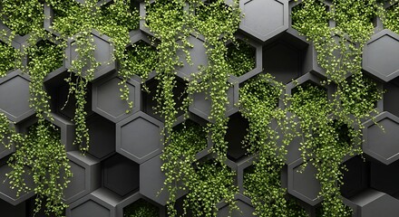 Green plant on hexagon wall, a natural and modern interior design element