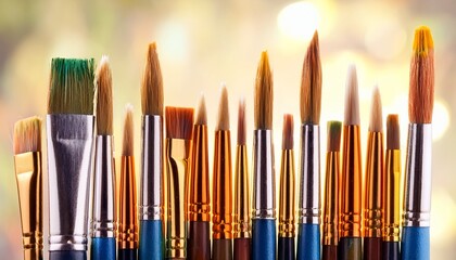 row of artist paint brushes on background