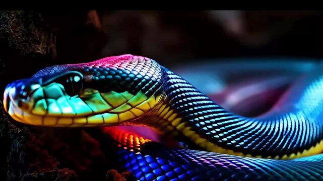 Intense Close-up of King Cobra Snake Coiled and Ready to Strike, Slow Motion