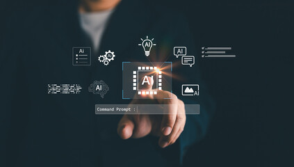 Futuristic concept of artificial intelligence technology with digital interface, innovation, and data visualization. Modern AI solutions for business, automation, and smart systems