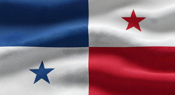 Close-up of Panama flag fabric texture, detailed shot with folds and shadows, symbol of Independence Day pride, panama independence day
