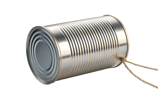 Vintage tin can telephone with taut string demonstrating simple communication and childhood play