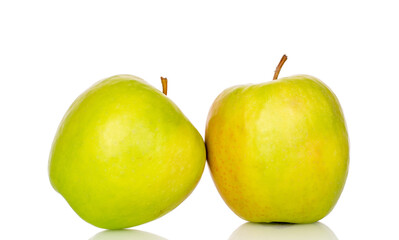 Green juicy apples isolated on white background, close-up.