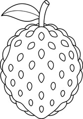 Line art drawing of atemoya fruit with single leaf and stem delicious tropical fruit sketch for healthy food art