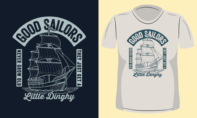 Hand Drawn Vintage Boat T-shirt Design. Old Boat Illustration. 
