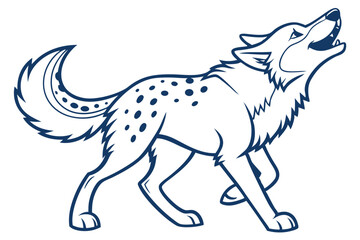 Outline of a Howling Wolf with Dark Blue Details on White