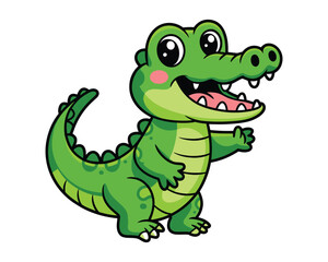 Fototapeta premium Smiling green cartoon alligator vector with big eyes and happy grin, perfect for kids fun adventure illustrations