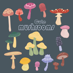 Various cute and fun mushroom illustrations