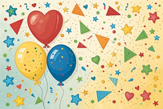 Colorful celebration background with various party balloons music dancing