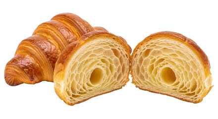Isolated croissant parts showcase the delicious interior; perfect for pastry illustrations