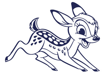 Playful Cartoon Deer Running Silhouette on White Background