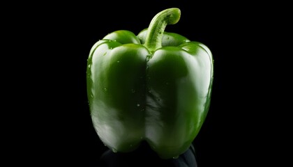 green bell pepper on black background closeup
