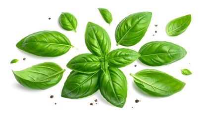 Fresh basil leaves and spices