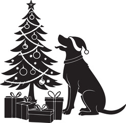Obraz premium Vector silhouette of a playful dog wearing a Santa hat