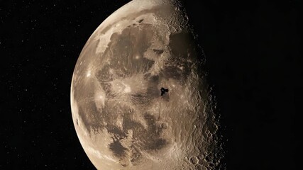 Moon in its waxing gibbous phase on dark space background