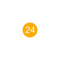 This is an image of a yellow-orange circle with the number 24 Written in white at the center, placed against a plain white background.

