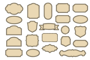 Big set of vintage blank frames. Retro labels mega collection. Old paper sticker and classic badge elements. Empty vector template. Border for tag, emblem, or packaging design.