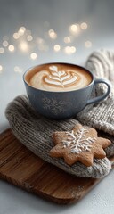 Cozy latte with snowflake cookie