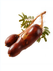 Fresh Tamarind Fruit with Leaf on White Background