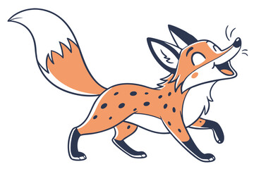 Playful Cartoon Fox with Orange Fur, White Tail and White Background