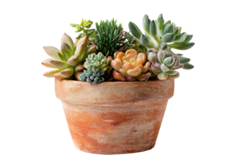 Succulent Arrangement in Terracotta Pot on Transparent Background