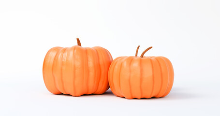 Two orange pumpkins on white background