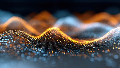 Abstract digital landscape of glowing particles