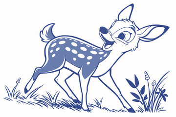 Playful Deer Fawn in Blue with Whimsical White Background Design